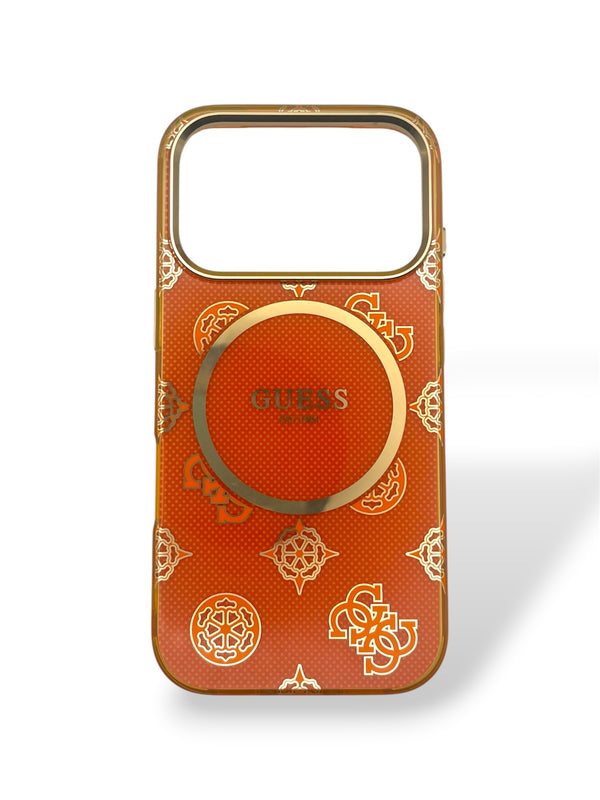 Funda Magnética GUESS – Estilo Naranja & Oro - iPhone 17 pro y Pro max