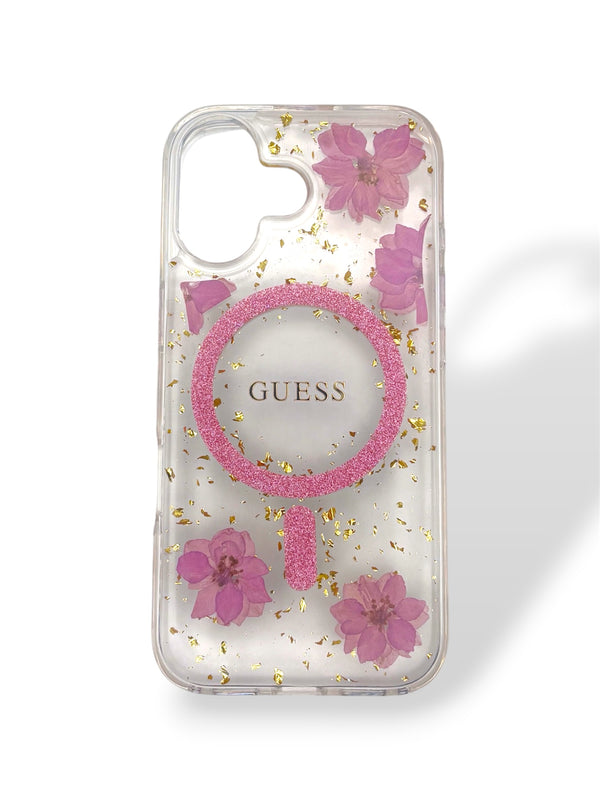 Funda Guess Glitter Flowers MagSafe - iPhone 17