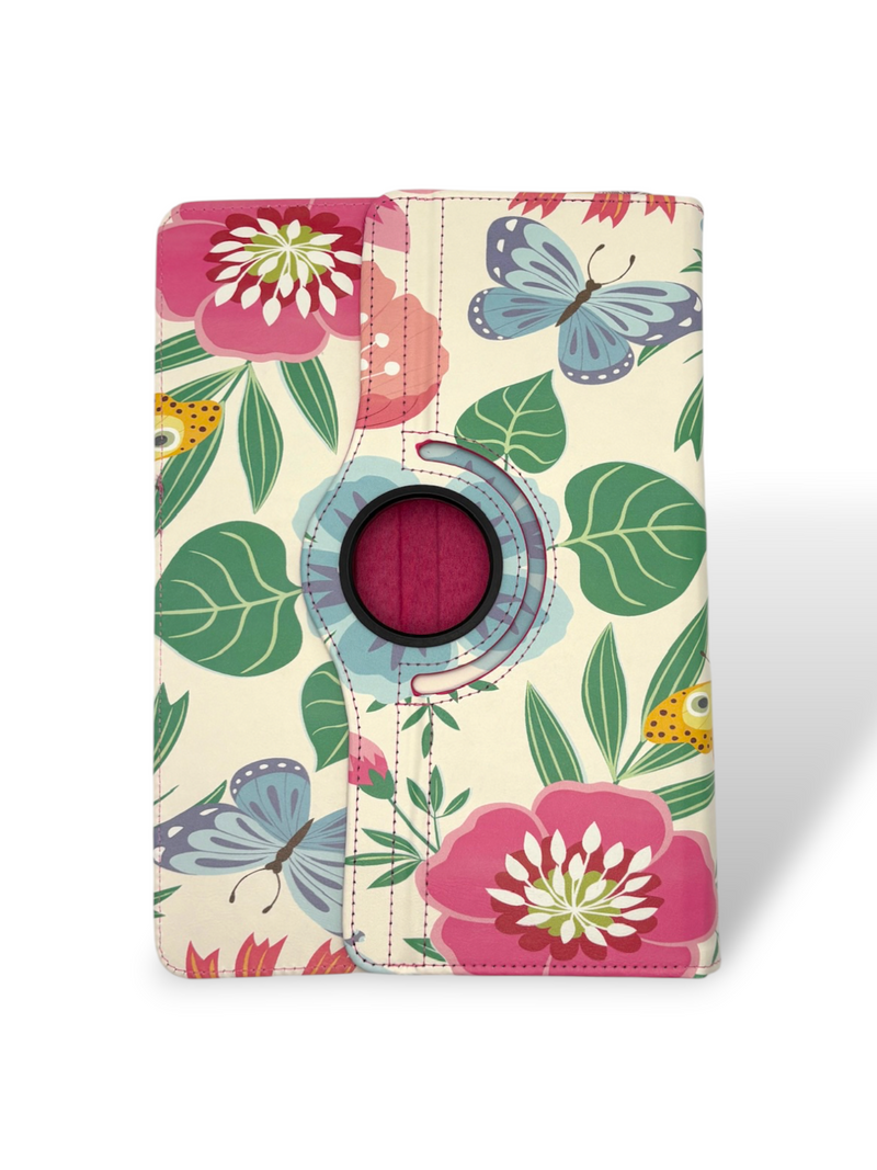 Funda Universal Giratoria para Tablet - Diseño Floral y Mariposas