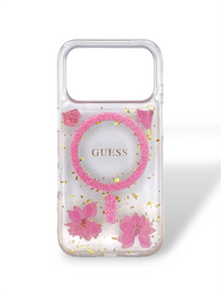 Funda Guess Glitter Flowers MagSafe - iPhone 17